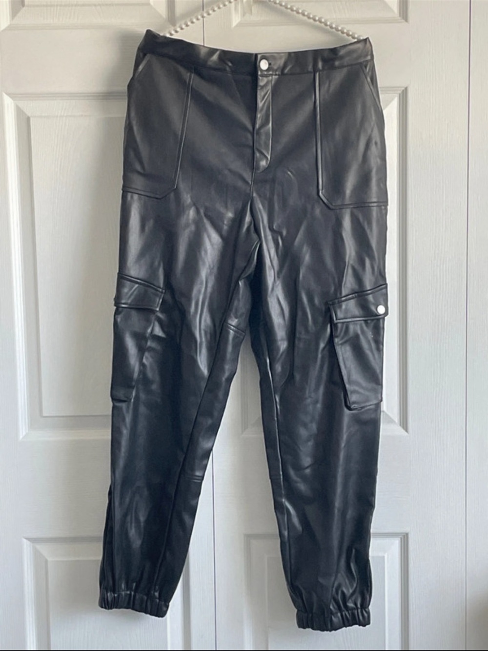 Fashion Nova Black Faux Leather Cargo Pants